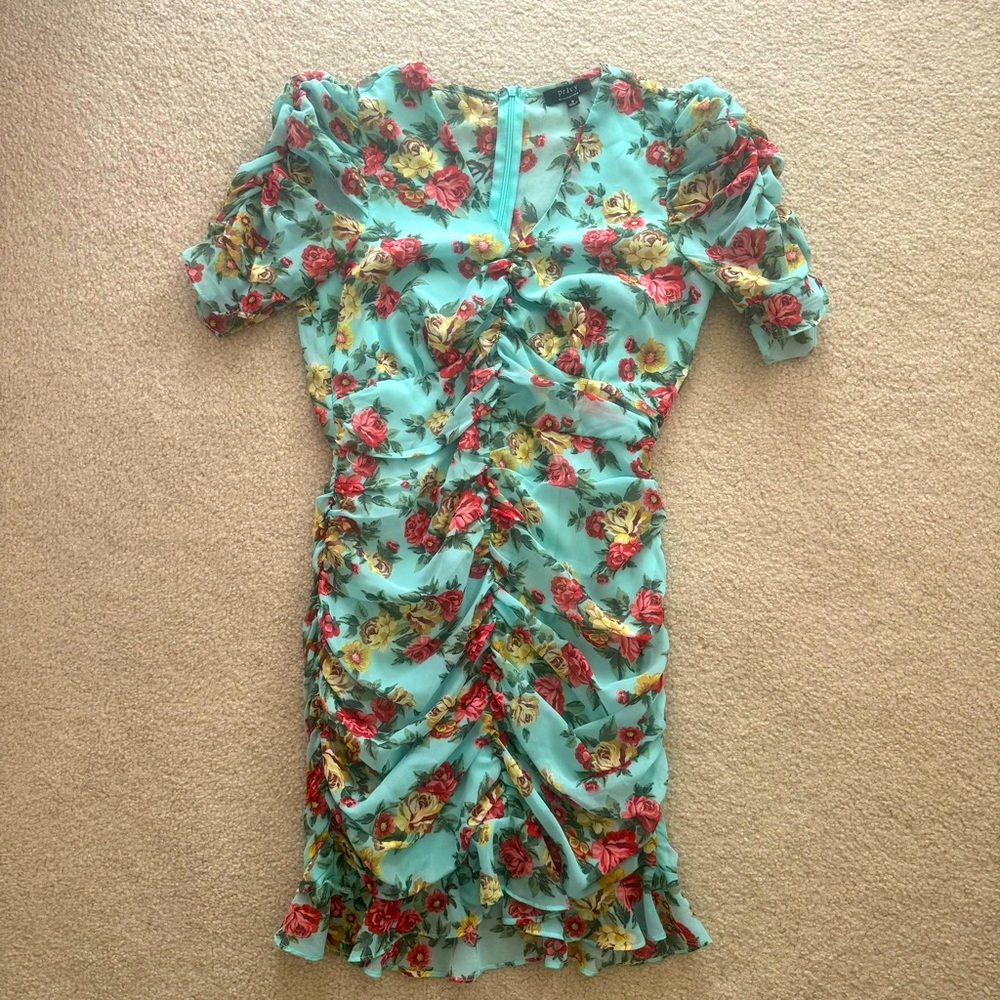 Vibrant Floral Ruched Mini Dress